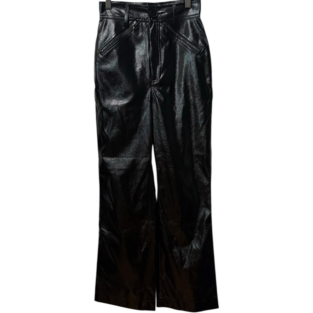 Nwt Misha Bertha Black Vegan Leather High Waist Crop Flare Pants Size 2 $238 — image 5 of 7